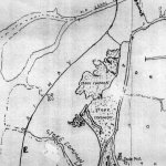 Map showing the area before the Oyster beds were established at north west Hayling.The map shows the north west coast line with Creek Common and Stoke common on the coastline and stretching down to Stoke Common Lake (to the north east of Stoke village)